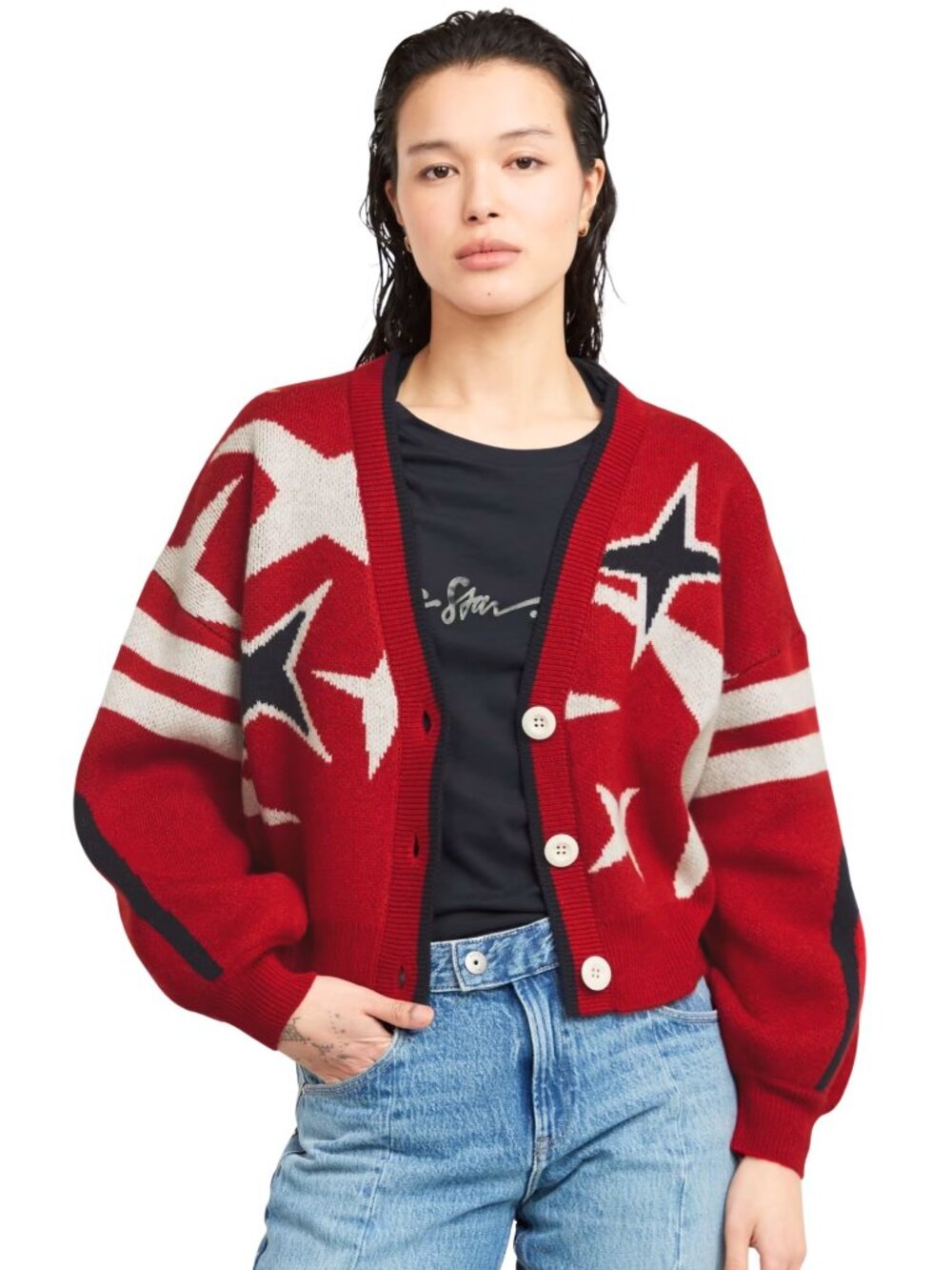 G-Star RAW Holiday Loose Wool Blend Star Cardigan | XS | Baron Red | NWT